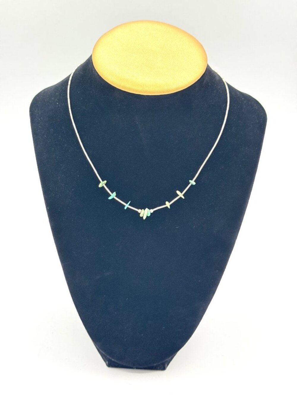 Vintage Turquoise Chips And Liquid Sterling Silver Necklace